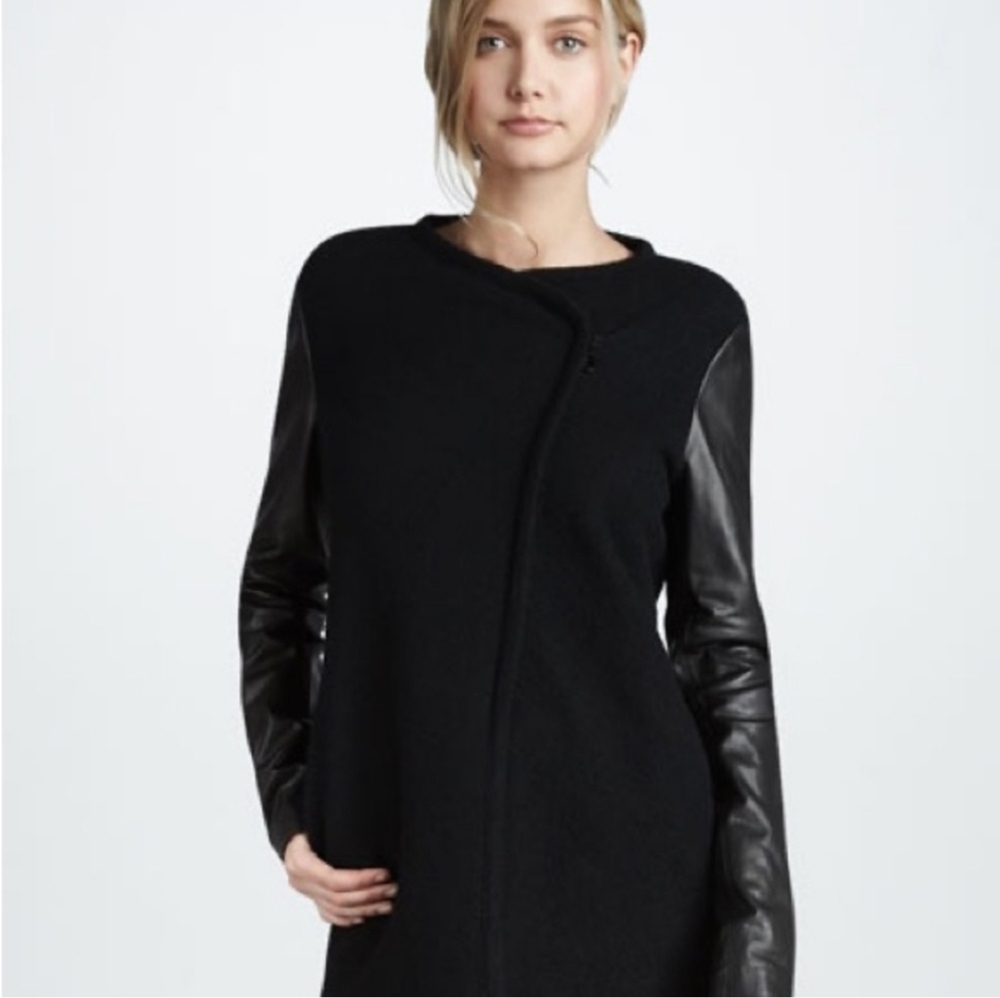 Vince Black Jacket with Leather Sleeves